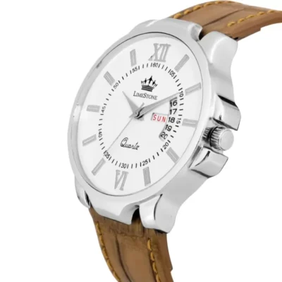 LIMESTONE LS2727 Men's Analog Watch | White Dial | Brown Crocodile Strap