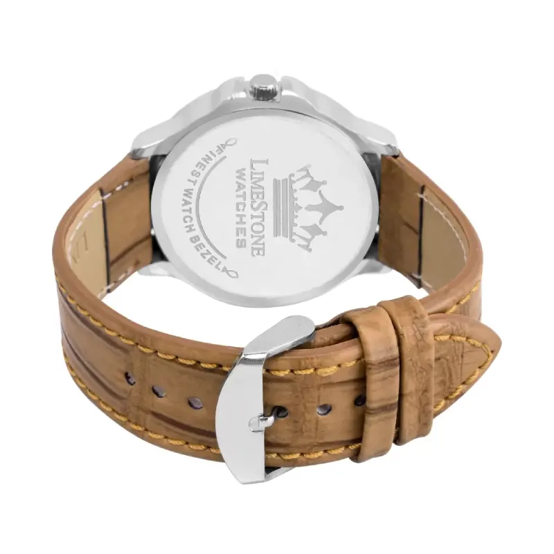 LIMESTONE LS2727 Men's Analog Watch | White Dial | Brown Crocodile Strap