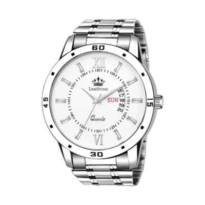 Limestone LS2856 Analog Watch, Men's White Dial Watch, Silver Chain Strap Watch