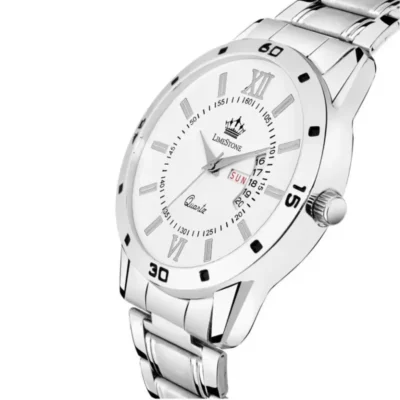 Limestone LS2856 Analog Watch, Men's White Dial Watch, Silver Chain Strap Watch