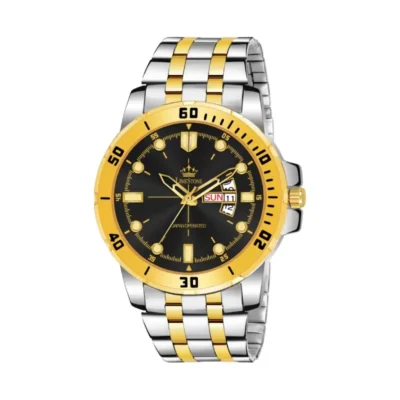 Limestone LS3071 Men's Analog Watch, Black Dial Silver Golden Chain Watch
