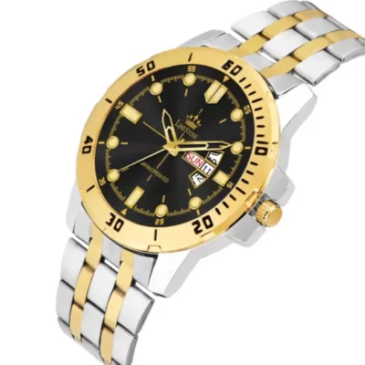 Limestone LS3071 Men's Analog Watch, Black Dial Silver Golden Chain Watch