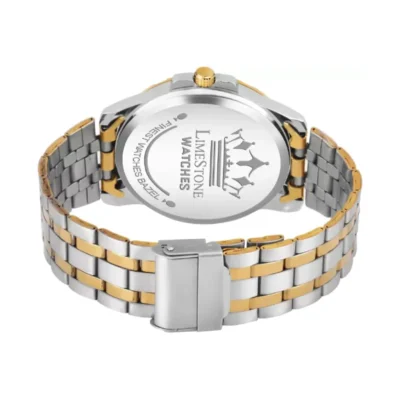 Limestone LS3071 Men's Analog Watch, Black Dial Silver Golden Chain Watch