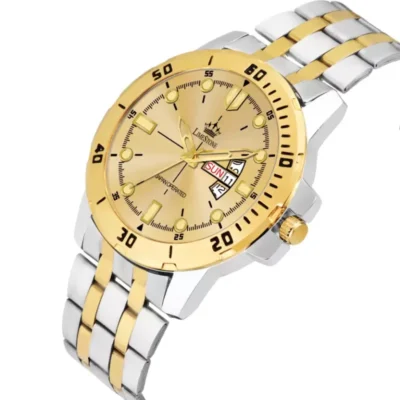 LIMESTONE LS3072 Analog Watch for Men - Gold Dial, Golden Silver Chain