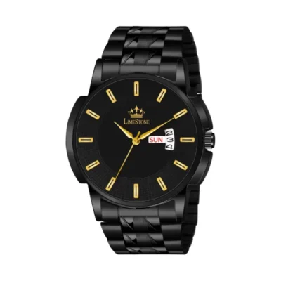 Limestone LS3075 black dial watch, Men's black chain analog watch
