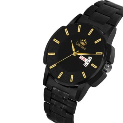 Limestone LS3075 black dial watch, Men's black chain analog watch