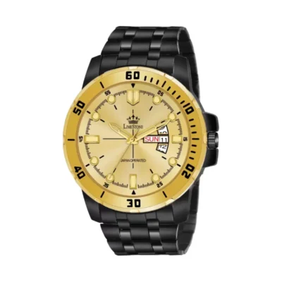 Limestone LS3094 Watch, Gold Dial, Black Chain, Analog Watch for Men