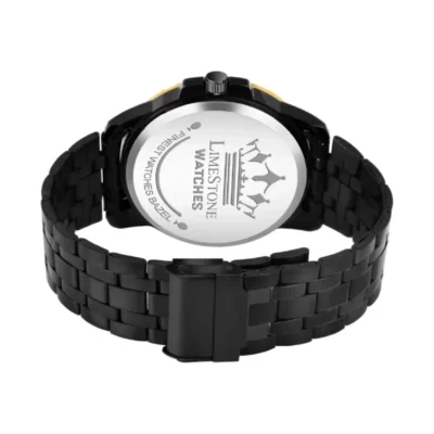 Limestone LS3094 Watch, Gold Dial, Black Chain, Analog Watch for Men