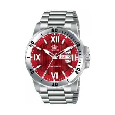Limestone LS3200 Watch, Red Dial Silver Chain Watch, Men's Analog Watch