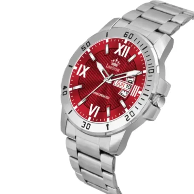 Limestone LS3200 Watch, Red Dial Silver Chain Watch, Men's Analog Watch