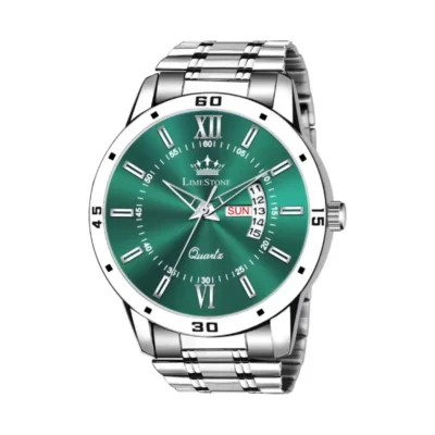 LIMESTONE LS3225 Watch, Men's Analog Watch, Olive Green Dial, Silver Chain Watch