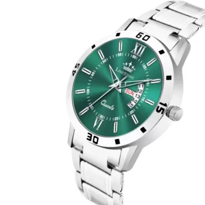 LIMESTONE LS3225 Watch, Men's Analog Watch, Olive Green Dial, Silver Chain Watch