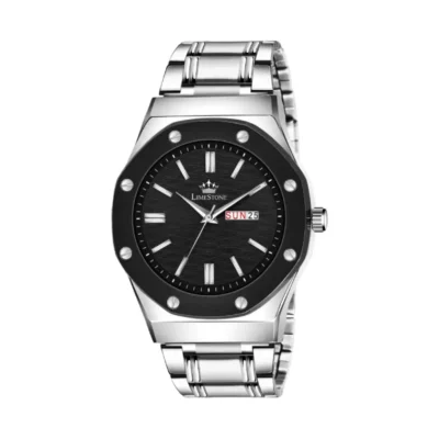 Limestone LS3246 Watch, Black Dial Silver Chain Analog Watch