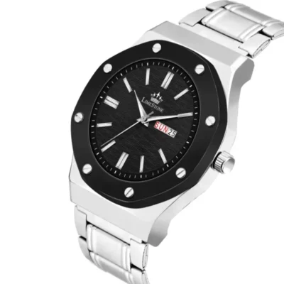 Limestone LS3246 Watch, Black Dial Silver Chain Analog Watch