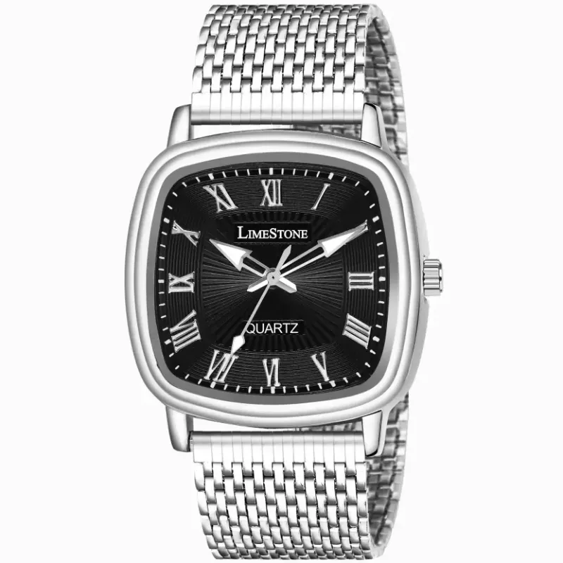 LIMESTONE LS3257 Watch, Black Dial Analog Watch, Silver Chain Men's Watch