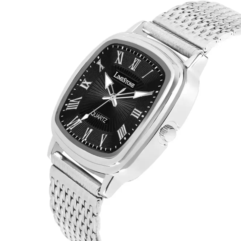 LIMESTONE LS3257 Watch, Black Dial Analog Watch, Silver Chain Men's Watch