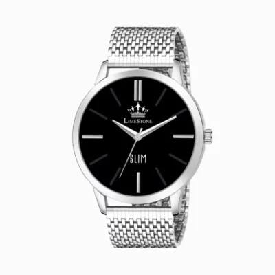 Limestone LS3262 Men's Analog Watch - Black Dial, Stainless Steel Chain