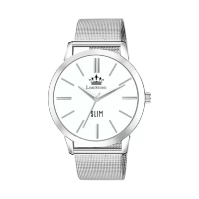 Limestone LS3273 Watch, Men's White Dial Watch, Silver Chain Analog Watch