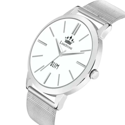 Limestone LS3273 Watch, Men's White Dial Watch, Silver Chain Analog Watch