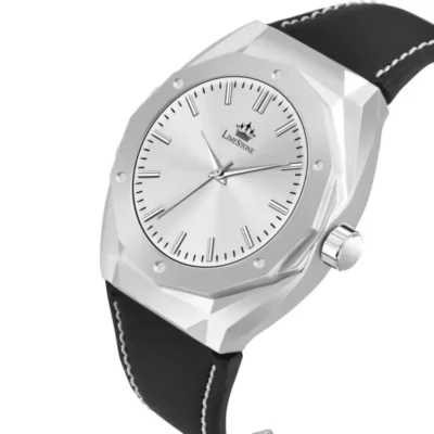 LIMESTONE LUXE121 Analog Watch - Silver Dial, Black Leather Strap