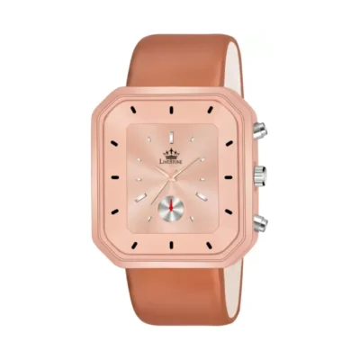 LIMESTONE LUXE147 Rose Gold Dial Brown Leather Strap Analog Watch for Men