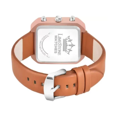 LIMESTONE LUXE147 Rose Gold Dial Brown Leather Strap Analog Watch for Men