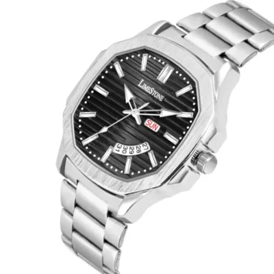Limestone OTUS0002 Men's Analog Watch, Black Dial, Silver Chain
