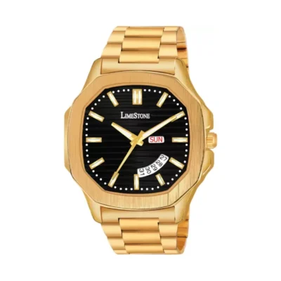 Limestone OTUS004 Watch, Black Dial Analog Watch, Golden Chain Bracelet Watch