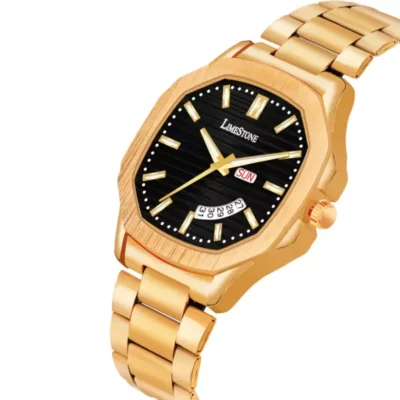 Limestone OTUS004 Watch, Black Dial Analog Watch, Golden Chain Bracelet Watch