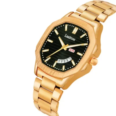 Limestone OTUS006 Men's Analog Watch, Green Dial, Golden Chain Bracelet