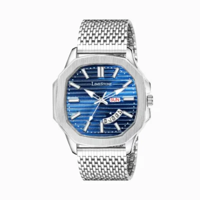Limestone OTUS010, Blue Dial Analog Watch, Men's Silver Chain Watch