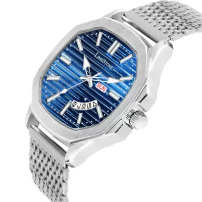 Limestone OTUS010, Blue Dial Analog Watch, Men's Silver Chain Watch