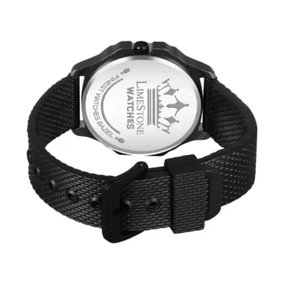 Limestone OTUS018 Black Dial Analog Watch, Men's Silicon Strap Watch, Shock Resistant Quartz Watch