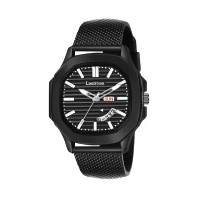 Limestone OTUS018 Black Dial Analog Watch, Men's Silicon Strap Watch, Shock Resistant Quartz Watch