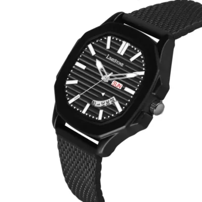 Limestone OTUS018 Black Dial Analog Watch, Men's Silicon Strap Watch, Shock Resistant Quartz Watch