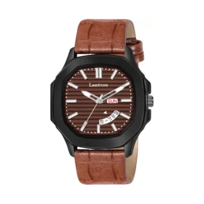 Limestone Men's Analog Watch, Brown Dial Leather Strap Watch