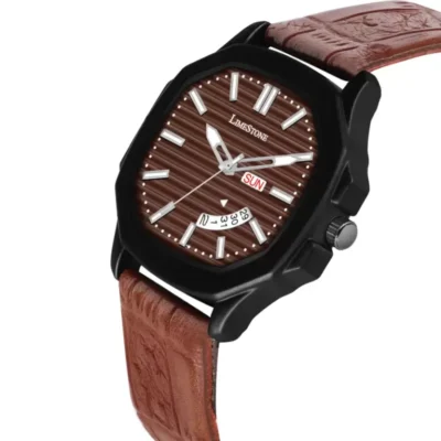 Limestone Men's Analog Watch, Brown Dial Leather Strap Watch