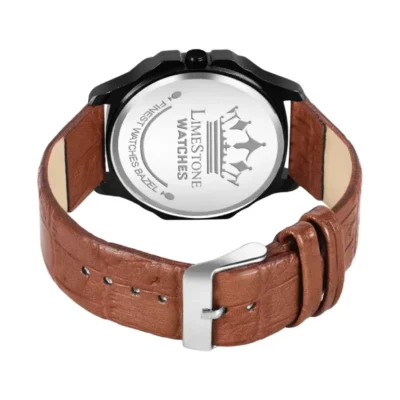 Limestone Men's Analog Watch, Brown Dial Leather Strap Watch