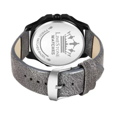 Limestone Men's Watch, Silver Dial Grey Leather Strap Watch, OTUS020 Analog Watch