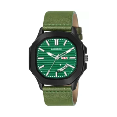 Limestone OTUS022 Watch, Green Dial Leather Strap Analog Watch, Men's Timepiece