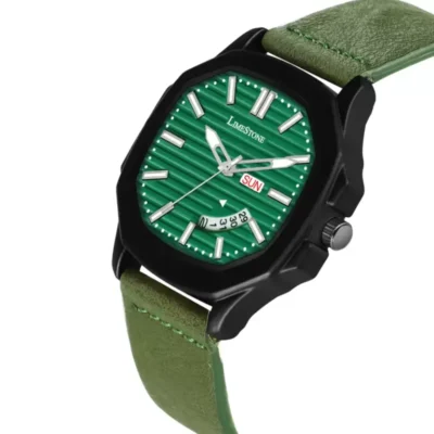 Limestone OTUS022 Watch, Green Dial Leather Strap Analog Watch, Men's Timepiece