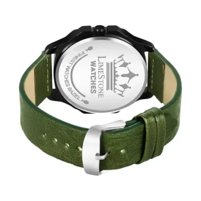 Limestone OTUS022 Watch, Green Dial Leather Strap Analog Watch, Men's Timepiece
