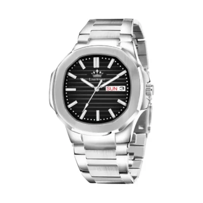 Limestone OTUS034 Nautilus Series Black Dial Silver Chain Analog Watch for Men