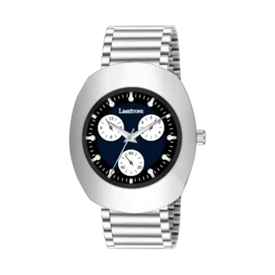 Limestone RADD003 Watch, Blue White Dial Analog Watch, Men's Silver Chain Watch