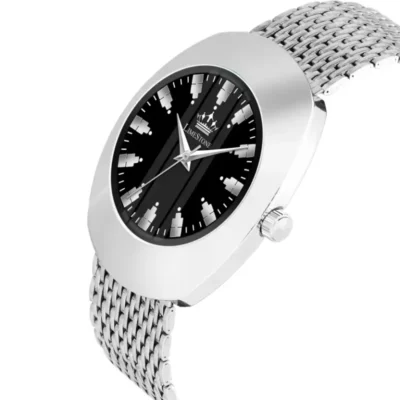 LIMESTONE RADD007 Black Dial Men's Analog Watch, Vintage-inspired wristwatch, Stainless steel mesh chain.