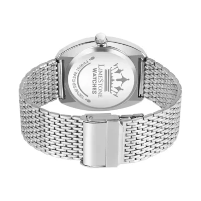 LIMESTONE RADD007 Black Dial Men's Analog Watch, Vintage-inspired wristwatch, Stainless steel mesh chain.