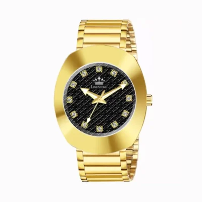 LIMESTONE RADD014 Gold Plated Men's Analog Watch - Black Dial with Diamond Hour Markers