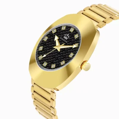 LIMESTONE RADD014 Gold Plated Men's Analog Watch - Black Dial with Diamond Hour Markers