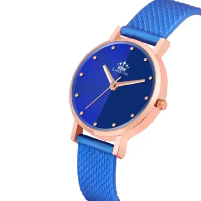 Limestone LS1370 Women's Analog Watch, Blue Dial Mesh Design, Silicon Strap