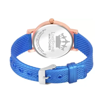 Limestone LS1370 Women's Analog Watch, Blue Dial Mesh Design, Silicon Strap